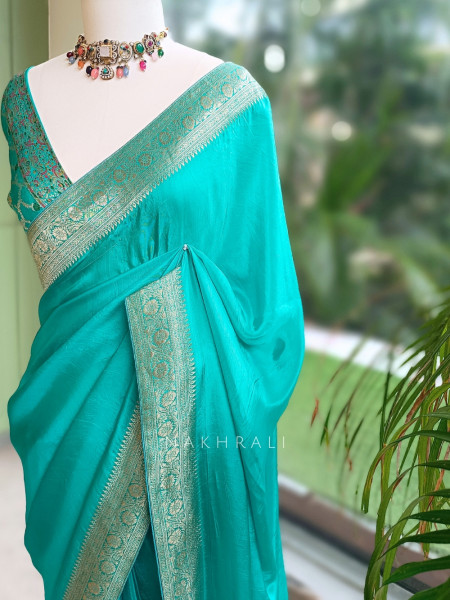 Firoza Rama Green Saree With Zari Border