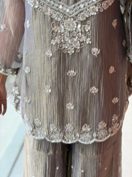 Inara Shimmer Lavender Crushed Organza Gharara Suit Set