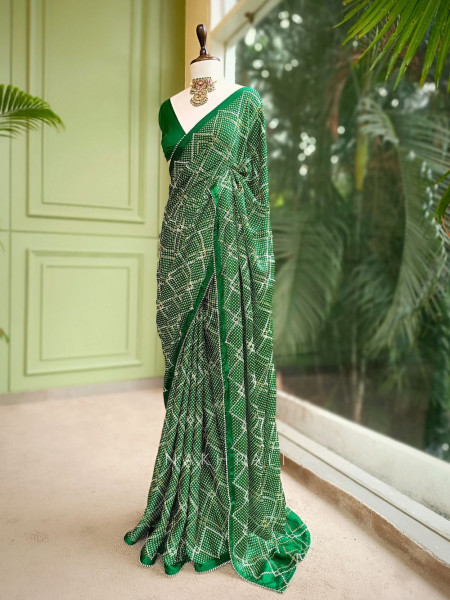 Rimaya Green Bandhani Saree with Gota Border