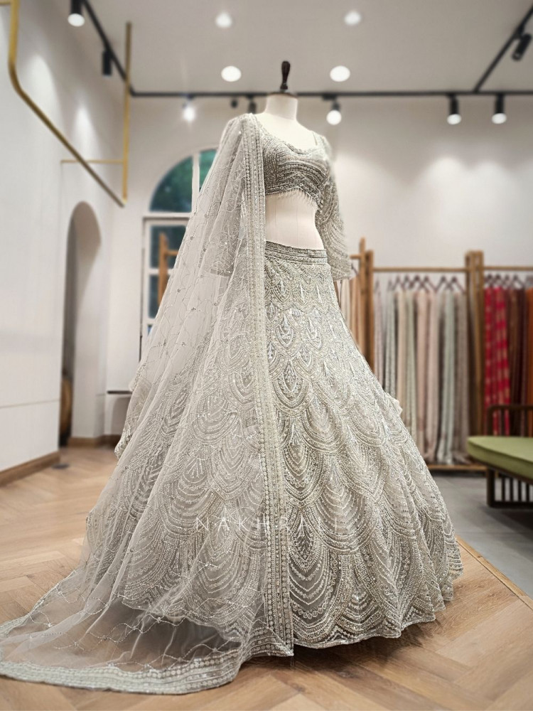 Image of Kashmira Light Grey Net Lehenga Set with Sequin Embroidery