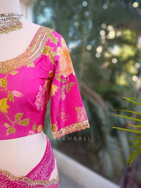 Manira Magenta Bandhani Saree with Gota Patti Blouse