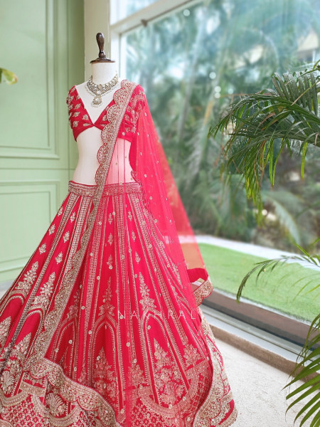 Vamika Red  Bridal Lehenga with Zari & Sequin Work