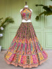 Gulnaar-e-Ishq Mehendi Green Peacock Print Halter Neck Lehenga Set