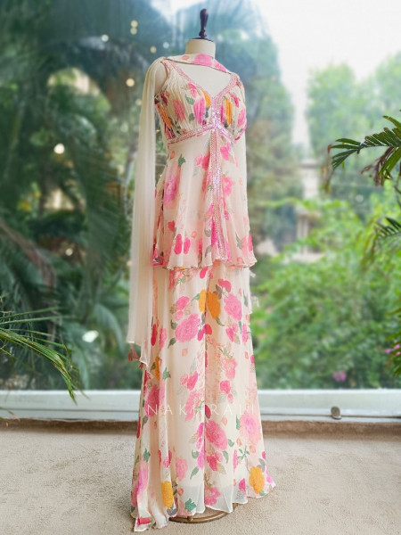 Bloom Whisper Floral Palazzo Set with Choker Dupatta
