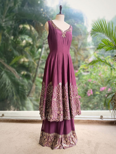 Sashi Purple Zari Embroidered Anarkali Palazzo Set with Dupatta