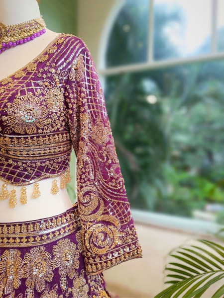 Twilight Bloom Purple Embroidered Bridal Lehenga