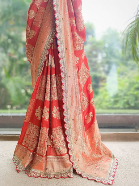 Kumud Orange Georgette Silk Saree