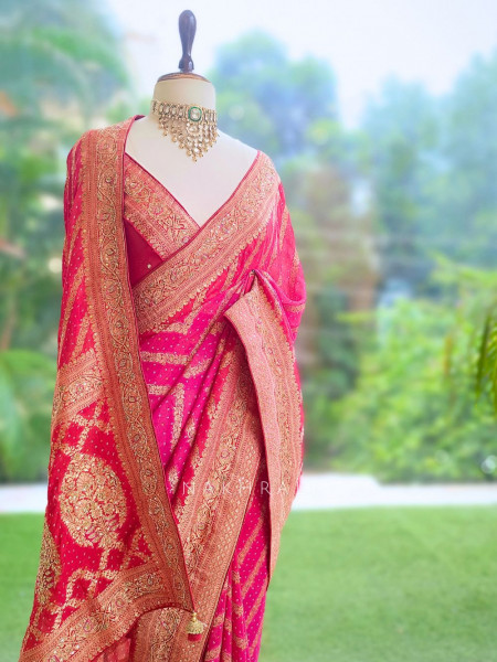 Sarika Red Bandhani Saree With Running Blouse Piece