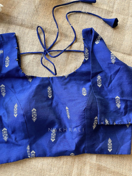 Miwa Blue Silk Blouse with Ikat Butti