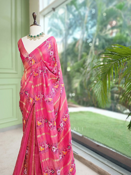Kalyani Plum Magenta Patola Saree With With Running Blouse Piece