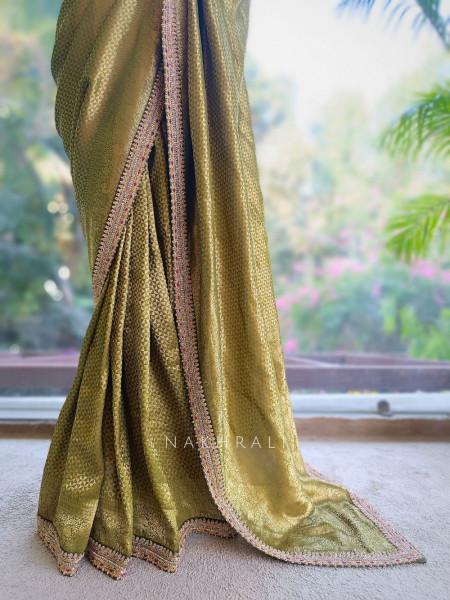 Soyara Mehendi Green Saree with Sequin Embroidery
