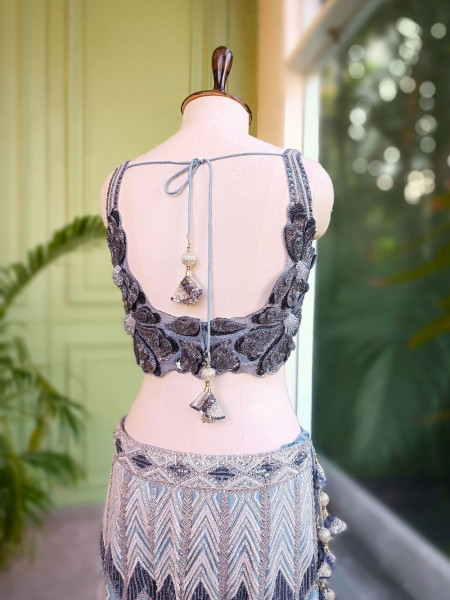 Celestia Silver Mermaid Indo-Western Lehenga with Sequin & Bead Embroidery