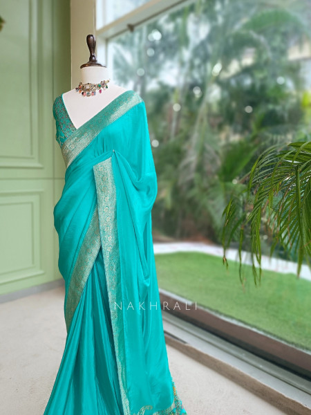 Firoza Rama Green Saree With Zari Border