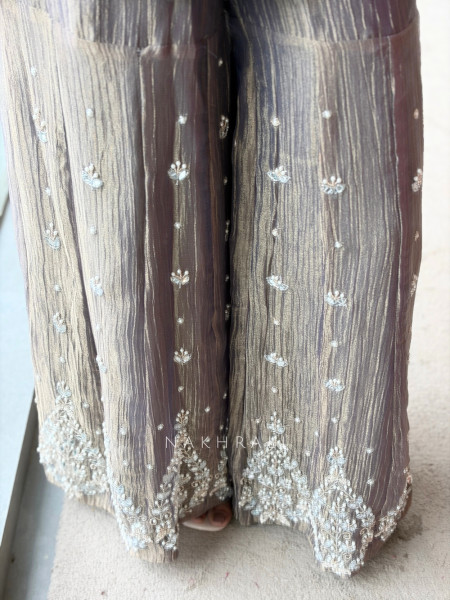Inara Shimmer Lavender Crushed Organza Gharara Suit Set