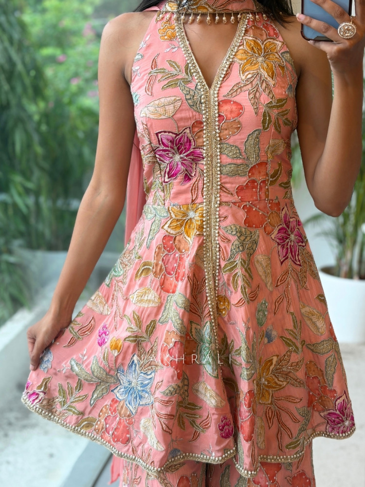 Image of Fiorella Halter Pink Sharara Set