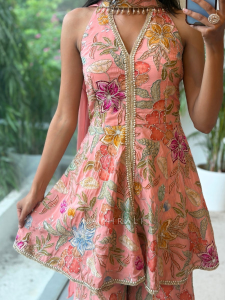 Fiorella Halter Pink Sharara Set