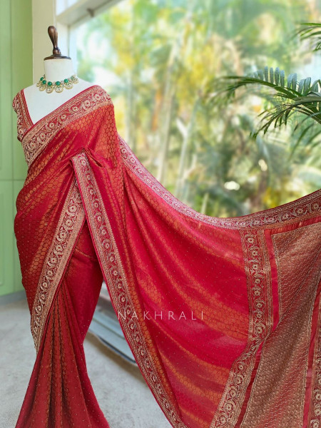 Meheram Maroon Brocade Saree with Zari Work