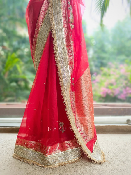 Vraj Ras Banarasi Tissue Silk Saree – Hand Embroidery & Zari Border