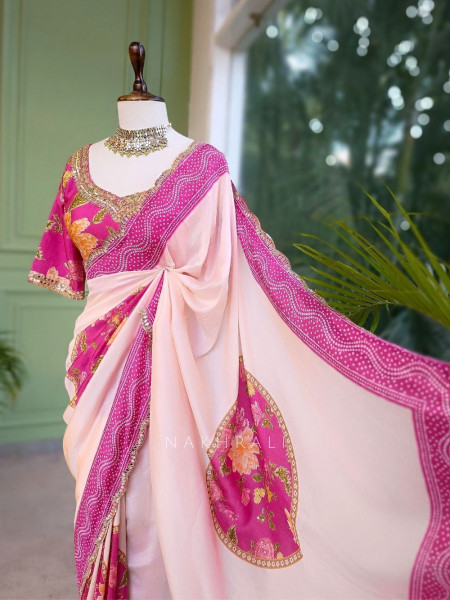 Manira Magenta Bandhani Saree with Gota Patti Blouse