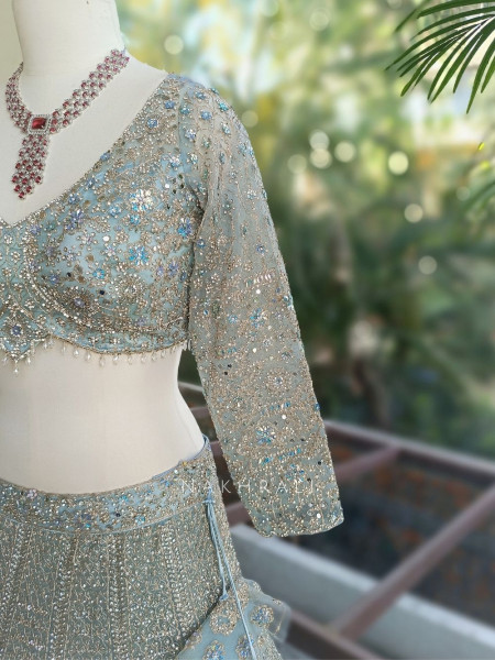 Neelambari Sky Blue Lehenga Set with Thread and Sequin Work