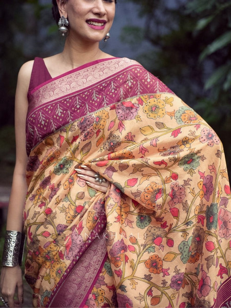 Mehek Mustard Floral Saree with Subtle Zari Detailing
