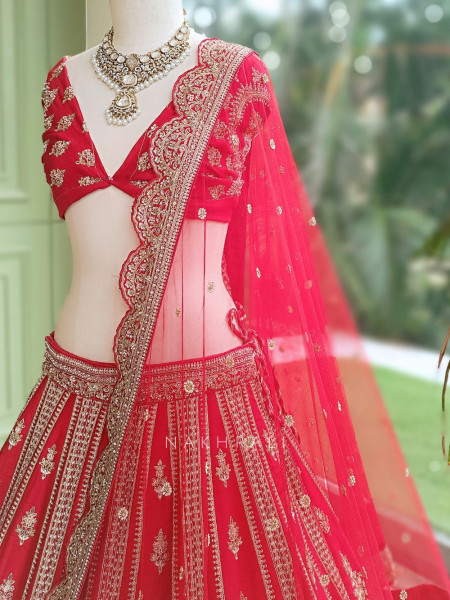 Vamika Red  Bridal Lehenga with Zari & Sequin Work