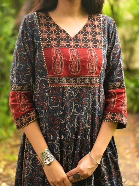 Amrit Blue Cotton Flared Kurta Pant Set