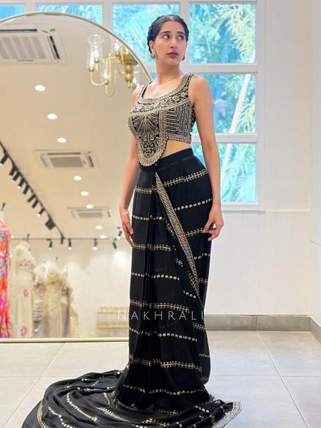 Surmayi Black Drape Saree with Sequin Embroidery