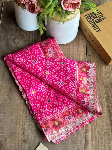 Zoraya Pink Ghatchola Saree with Elephant Motif Border