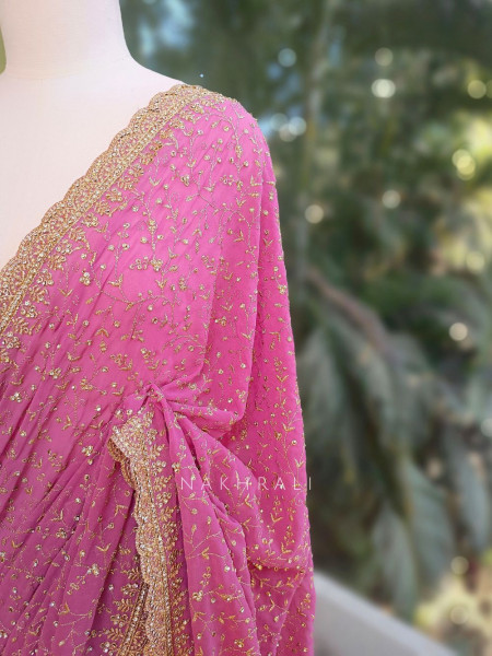 Ajmal Pink Two-Piece Saree Set with Dupatta
