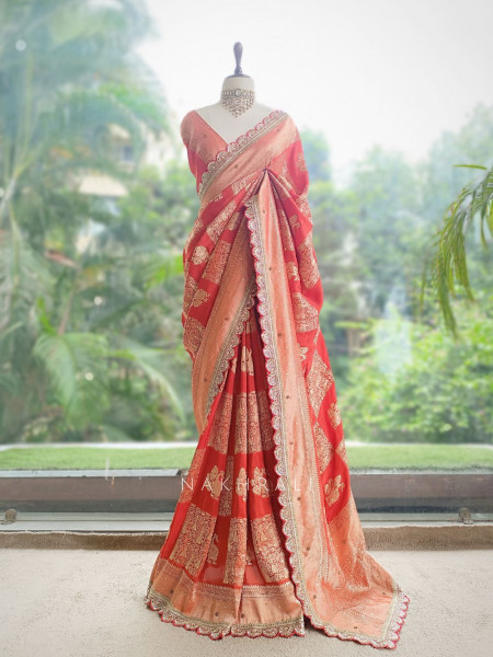 Kumud Orange Georgette Silk Saree