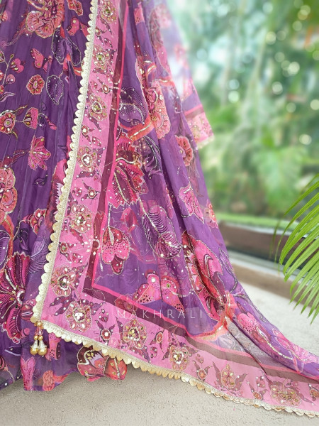 Nishaara Purple Organza Silk Lehenga Set