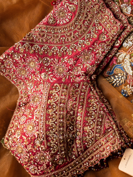 Rangmahal Rustic Orange Net Saree with Embroidered Blouse