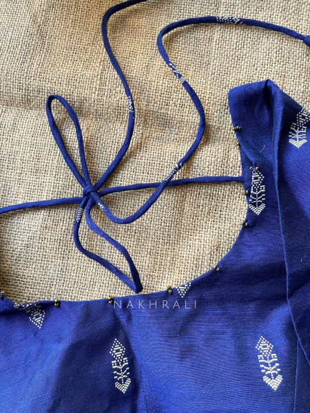 Miwa Blue Silk Blouse with Ikat Butti