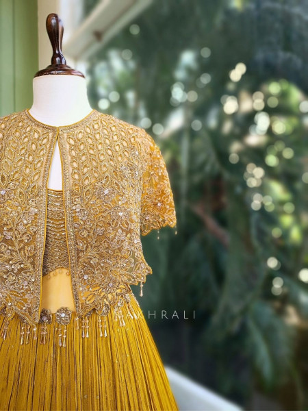 Evelyn Yellow Embroidered Gown with Cape Jacket