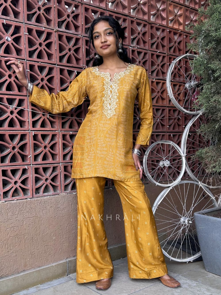 Image of Tarini Yellow Pant Kurta Set with Lace Detail