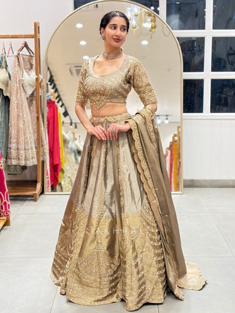 Image of Glistening Brown Sequin Embroidered Lehenga Set