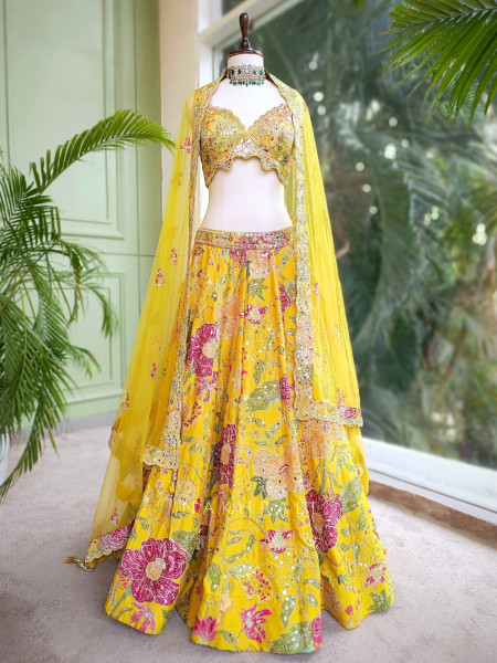 Aayra Yellow Lehenga with Radiant Mirror Embroidery