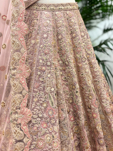 Swara Peach Bridal Lehenga with Sequin & Thread Embroidery