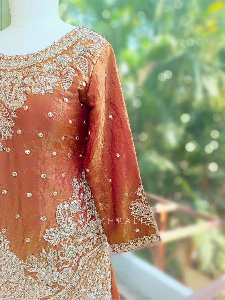 Zoraya Brown Zari & Sequin Gharara Set