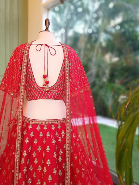 Royal Vermilion Red Raw Silk Bridal Lehenga
