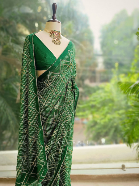 Rimaya Green Bandhani Saree with Gota Border