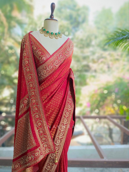 Meheram Maroon Brocade Saree with Zari Work
