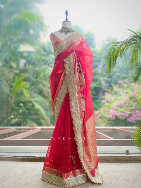 Vraj Ras Banarasi Tissue Silk Saree – Hand Embroidery & Zari Border
