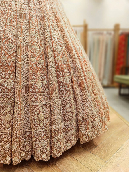 Krynor Peach Lehenga Set with Cut Dana & Sequin Work