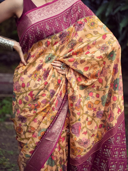 Mehek Mustard Floral Saree with Subtle Zari Detailing