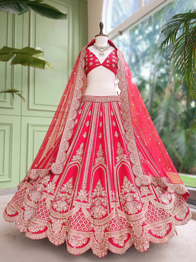 Image of Vamika Red  Bridal Lehenga with Zari &amp; Sequin Work