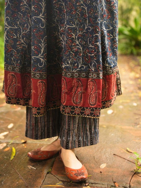 Amrit Blue Cotton Flared Kurta