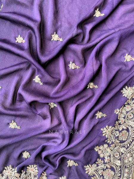 Rivaya Wine Saree with Cut Dana and Sequin Work