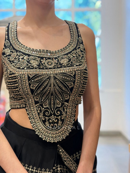 Surmayi Black Drape Saree with Sequin Embroidery